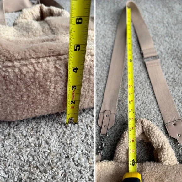 BCBGeneration Faux Shearling Colorblock small Tote Bag Tan Beige Crossbody - Picture 8 of 10